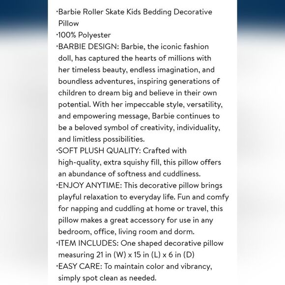 Barbie Roller Skate Decorative Pillow - Picture 7 of 12